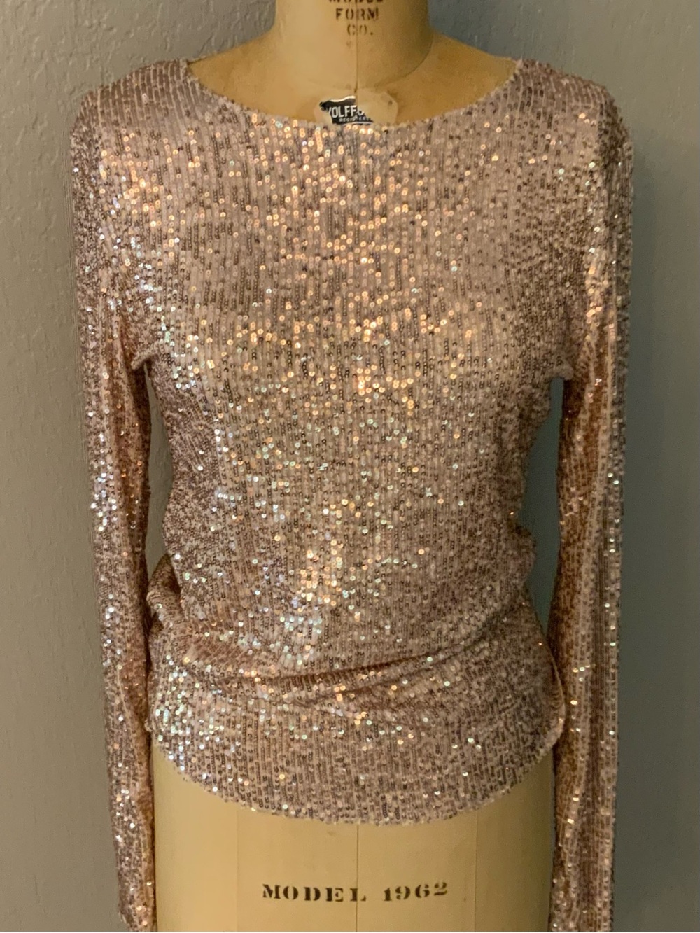 Intimately by Free People Sequin Long-Sleeve Top - Rose Gold Champagne size M